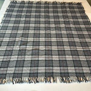 Cannon River 100% virgin wool grey plaid striped blanket handcrafted in the USA